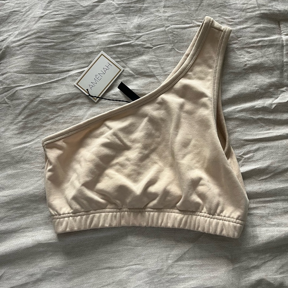 Cream One Shoulder Crop Top - Picture 2 of 5